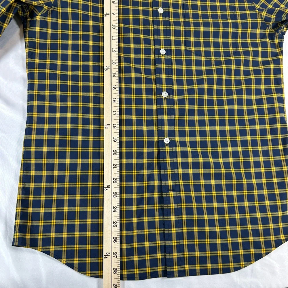 Banana Republic Men Navy and Yellow Plaid Button-Down Shirt, Preppy Look, Size M
